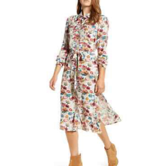 Lucky Brand Chelsea Button-Up Fall Floral Long-Sleeve Dress Size XS - Picture 1 of 7